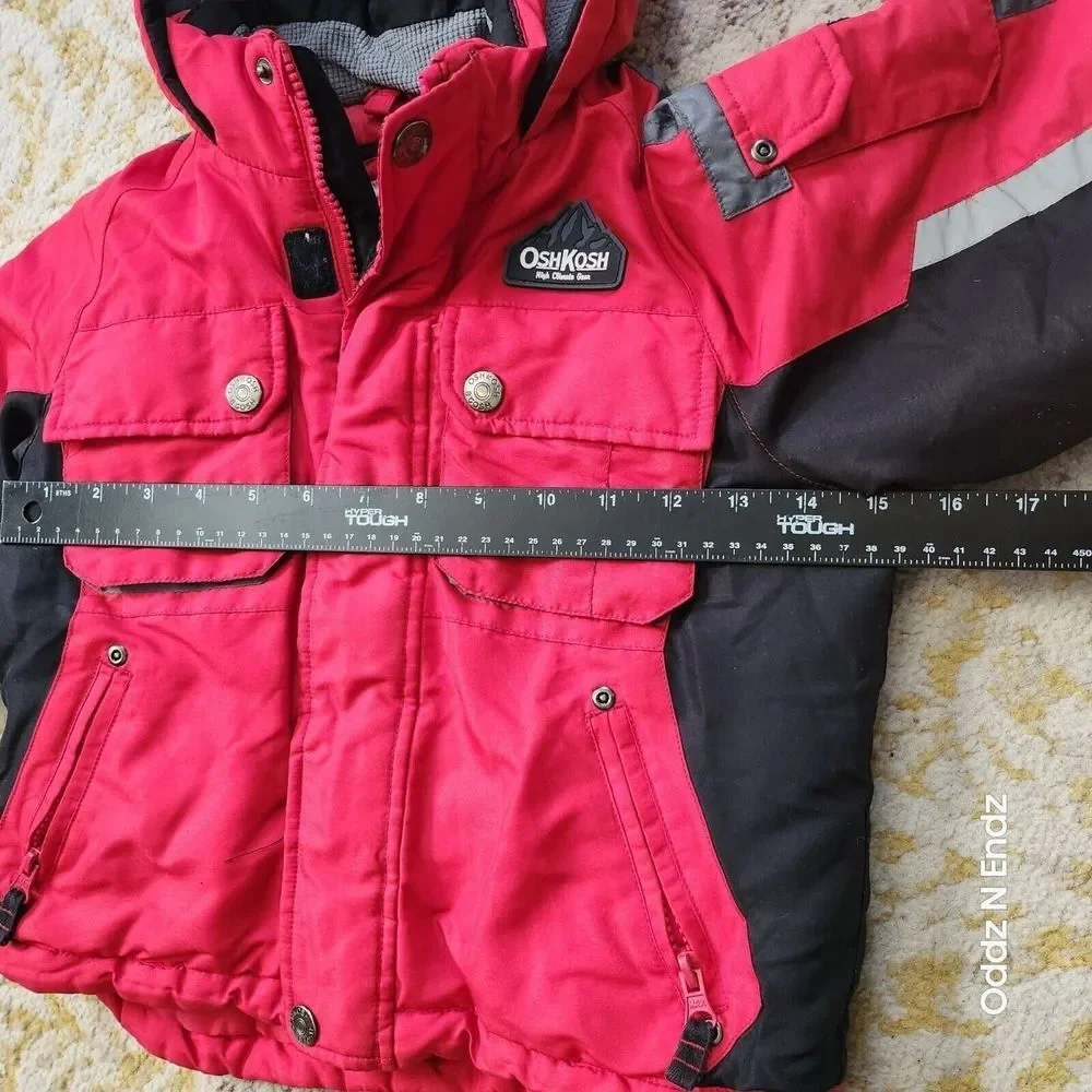 OshKosh BGosh‎ Boys Red & Black Hooded Winter Jacket Size 4 Polyester